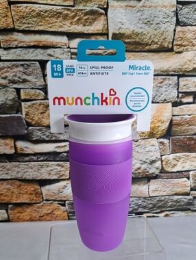MUNCHKIN 'MIRACLE' 360° SPILL- PROOF TRAINING CUP PURPLE ZEST NEW